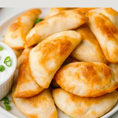Crispy air fryer frozen pierogies served with sour cream and chives