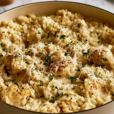 Delicious garlic parmesan chicken served with rice and garnished with herbs