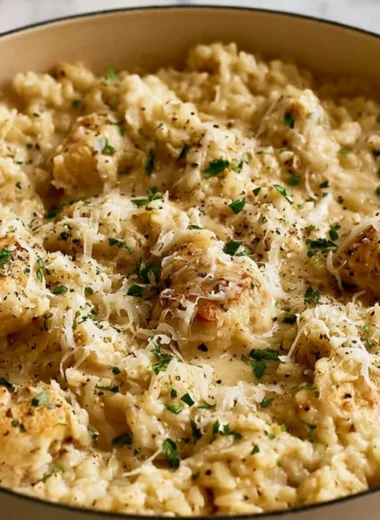 Delicious garlic parmesan chicken served with rice and garnished with herbs