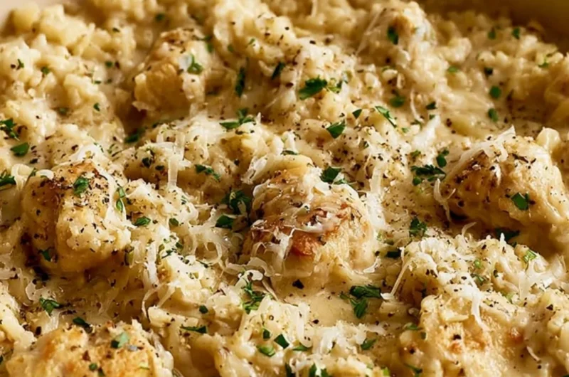Delicious garlic parmesan chicken served with rice and garnished with herbs