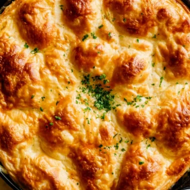 Delicious Dutch Oven Chicken Pot Pie served with a golden crust