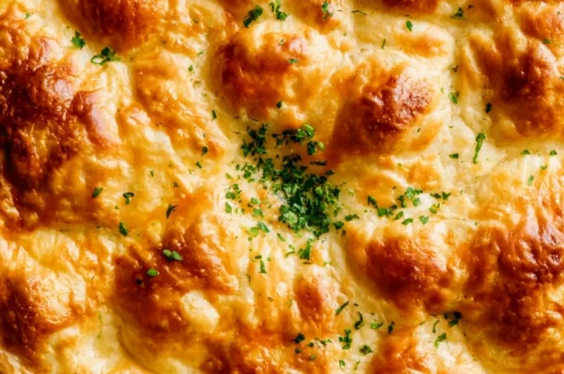 Delicious Dutch Oven Chicken Pot Pie served with a golden crust