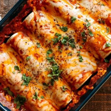 Delicious plate of easy bean and cheese enchiladas topped with cheese and fresh herbs.