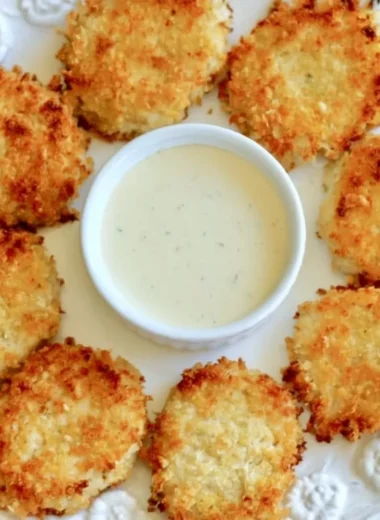 Plate of easy homemade chicken nuggets with dipping sauce