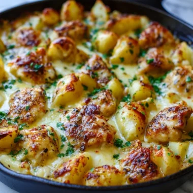 Delicious Garlic Parmesan Chicken with roasted potatoes served on a plate