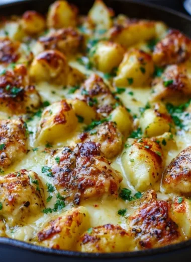 Delicious Garlic Parmesan Chicken with roasted potatoes served on a plate