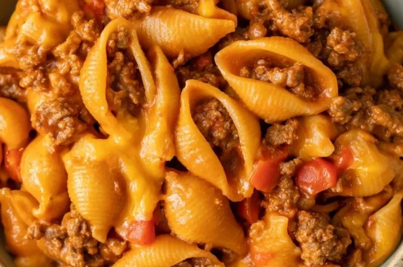 High protein taco pasta dish with colorful toppings and ingredients