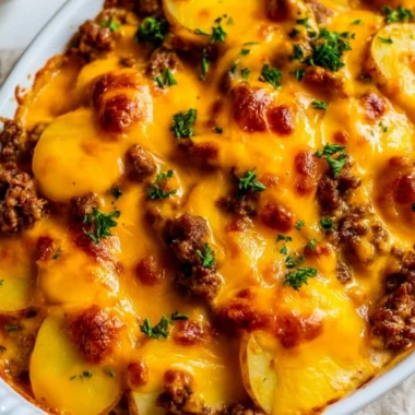 Delicious Hobo Casserole with ground beef, vegetables, and cheese baked to perfection.