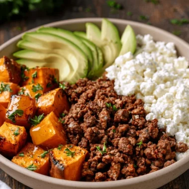 Hot honey sweet potato beef bowls with vibrant colors and toppings
