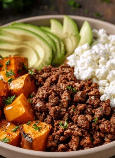 Hot honey sweet potato beef bowls with vibrant colors and toppings
