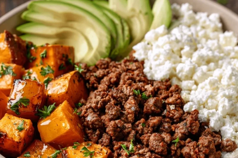 Hot honey sweet potato beef bowls with vibrant colors and toppings