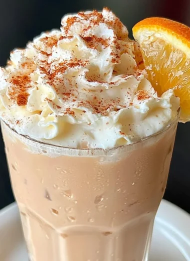 A cup of orange cinnamon milk tea with vibrant colors and spices.