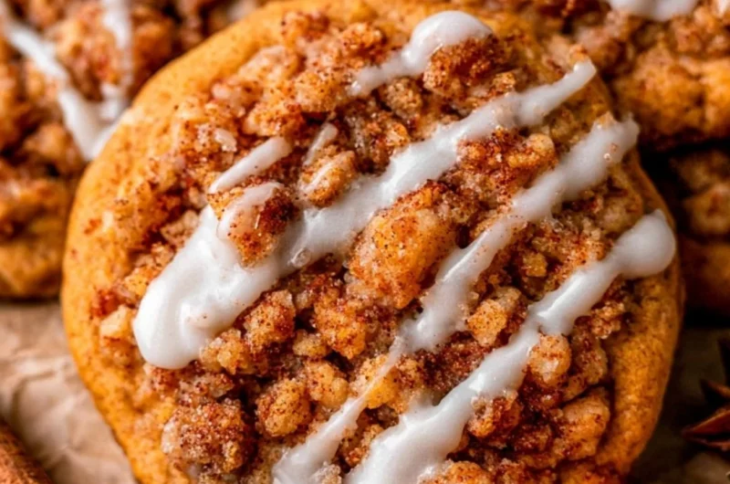 Pumpkin coffee cake cookies freshly baked on a cooling rack