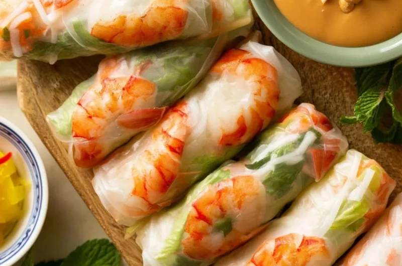 Traditional Vietnamese fresh spring rolls (Goi Cuon) with vibrant ingredients